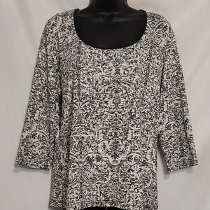 Apostrophe Black & White Scoop Neck Printed Long Sleeve Top